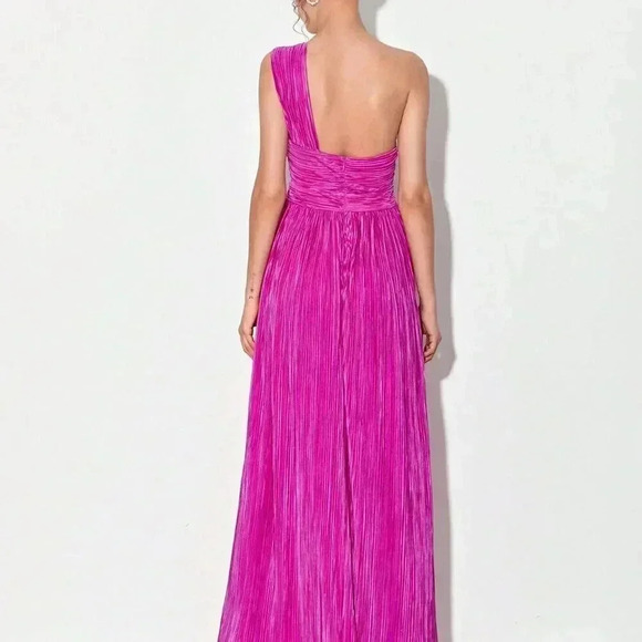 Red Violet Sexy Women's One Shoulder Ring Ruched Front Cut Out Split Thigh Dress - Picture 2 of 6